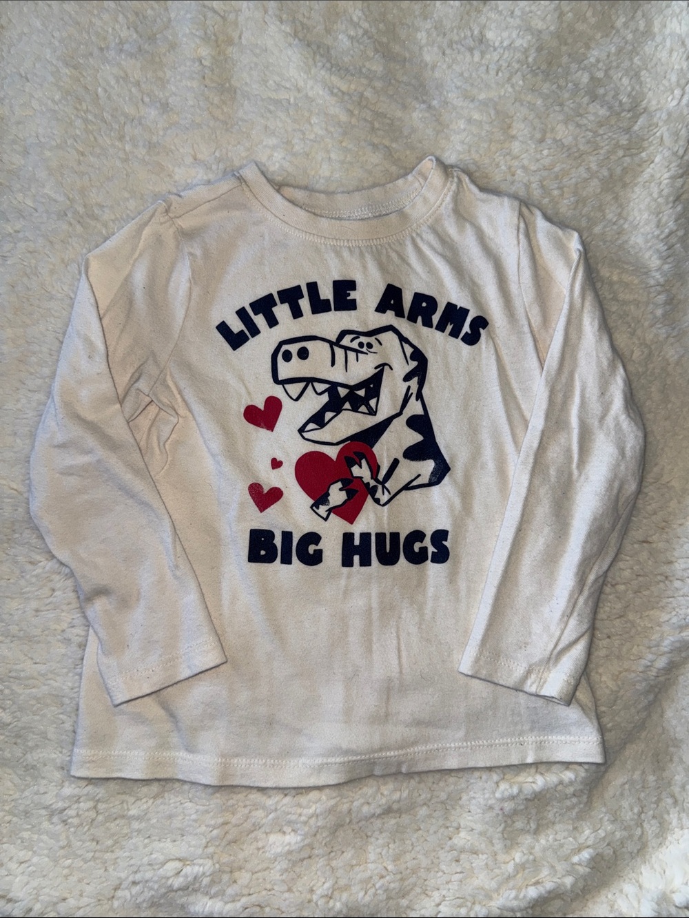 Old Navy White Long-Sleeve Tee with Navy Dino and Red Heart Graphic